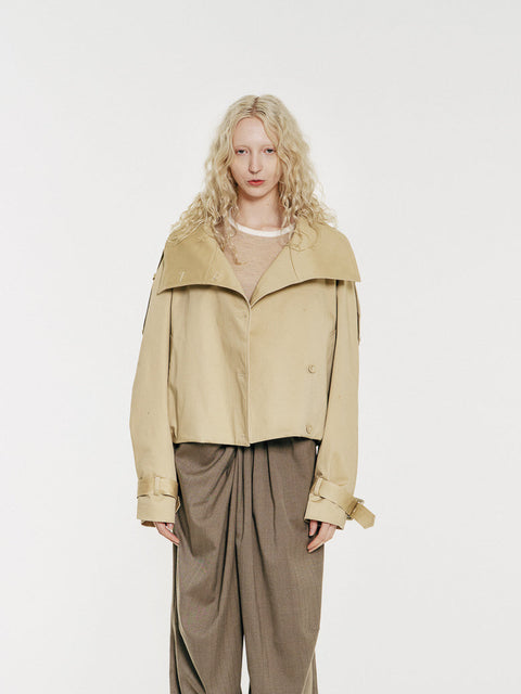 Lennon High-Collar Cotton Twill Trench Jacket