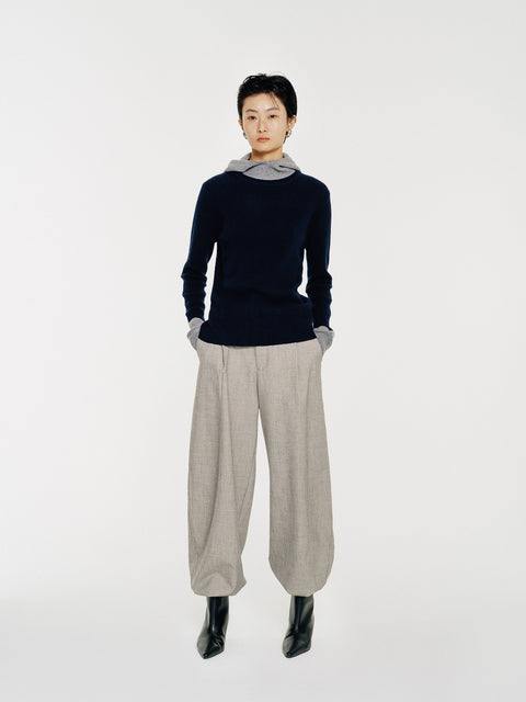 Linden Two-Tone Mock Neck Hooded Sweater Navy