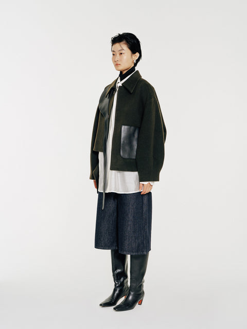 GV Vegan Leather Detailed Jacket Noir Olive