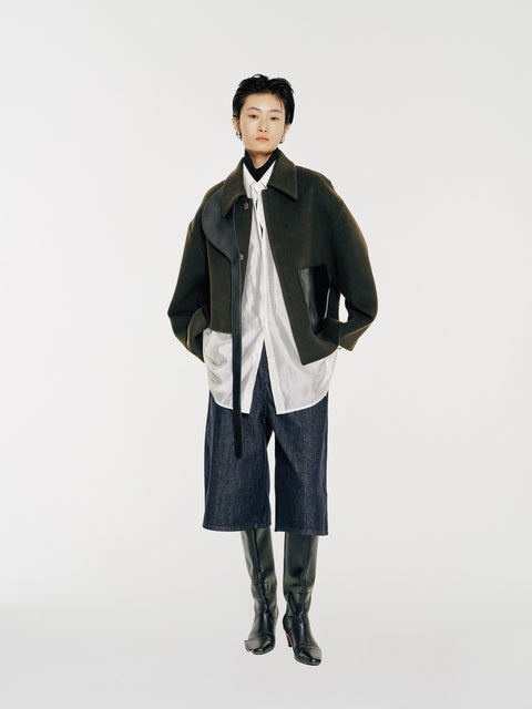 GV Vegan Leather Detailed Jacket Noir Olive