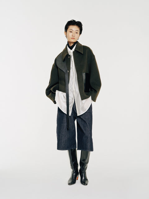 GV Vegan Leather Detailed Jacket Noir Olive