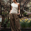 CZ25041 Olive-Brown Wide-Leg Tailored Pants