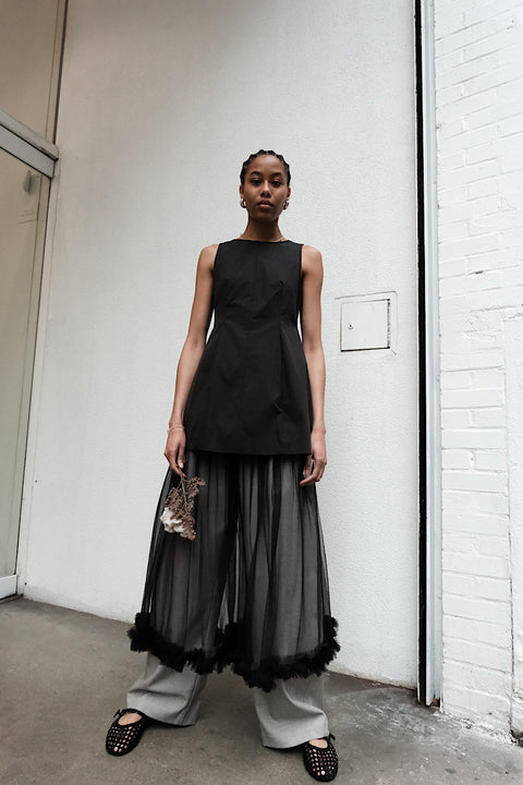 CZ25044 Black Sheer Tulle Midi Skirt
